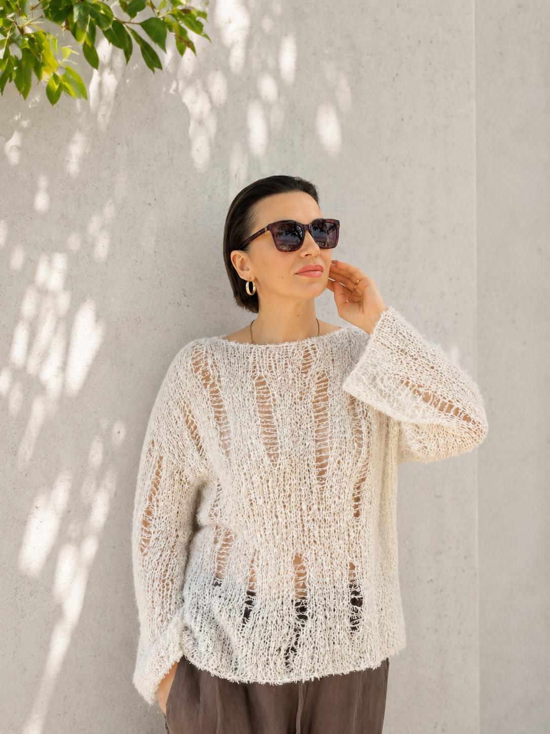 Oversized Cotton Spiderweb Sweater – Distressed Open Knit Summer Pullover