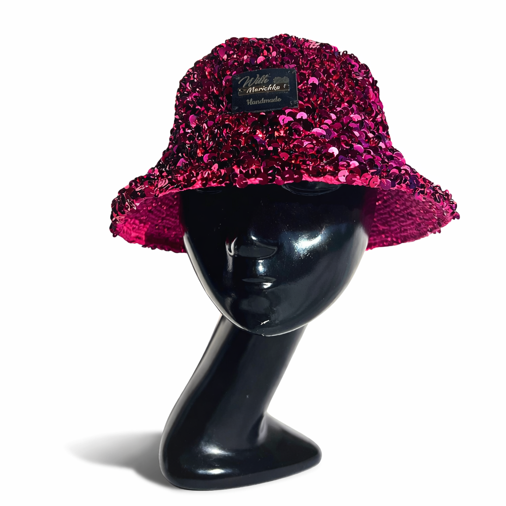 Pink Sequin Bucket Hat – Handmade Sparkly Festival Hat, Statement Party аксессory, Trendy Y2K Style