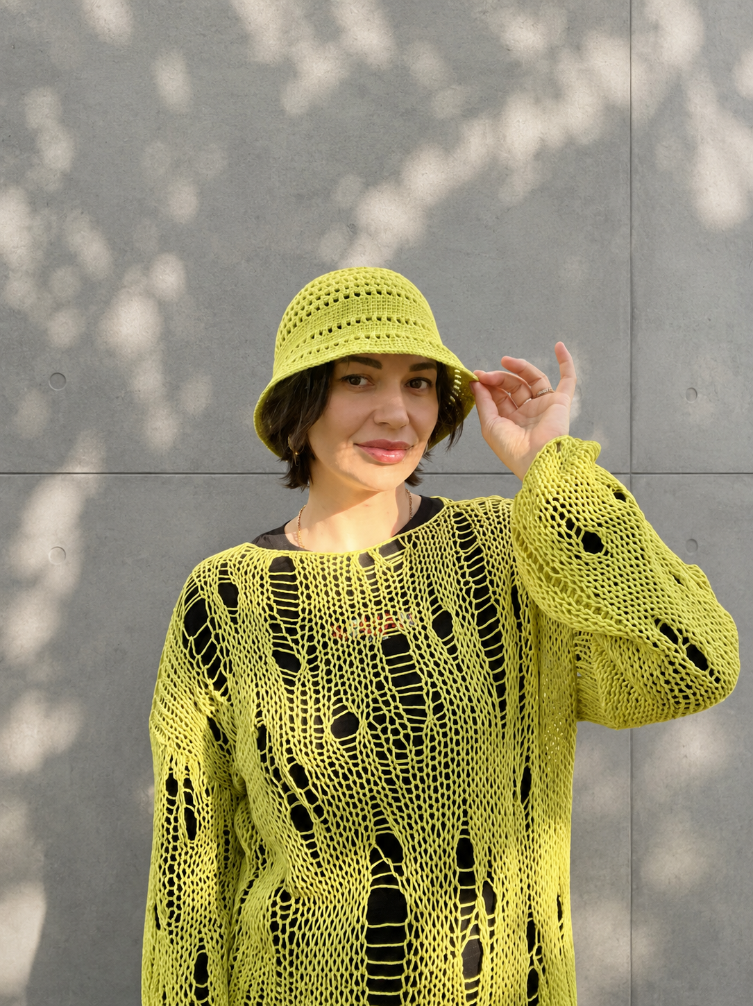 Distressed Cotton Tunic & Bucket Hat Set