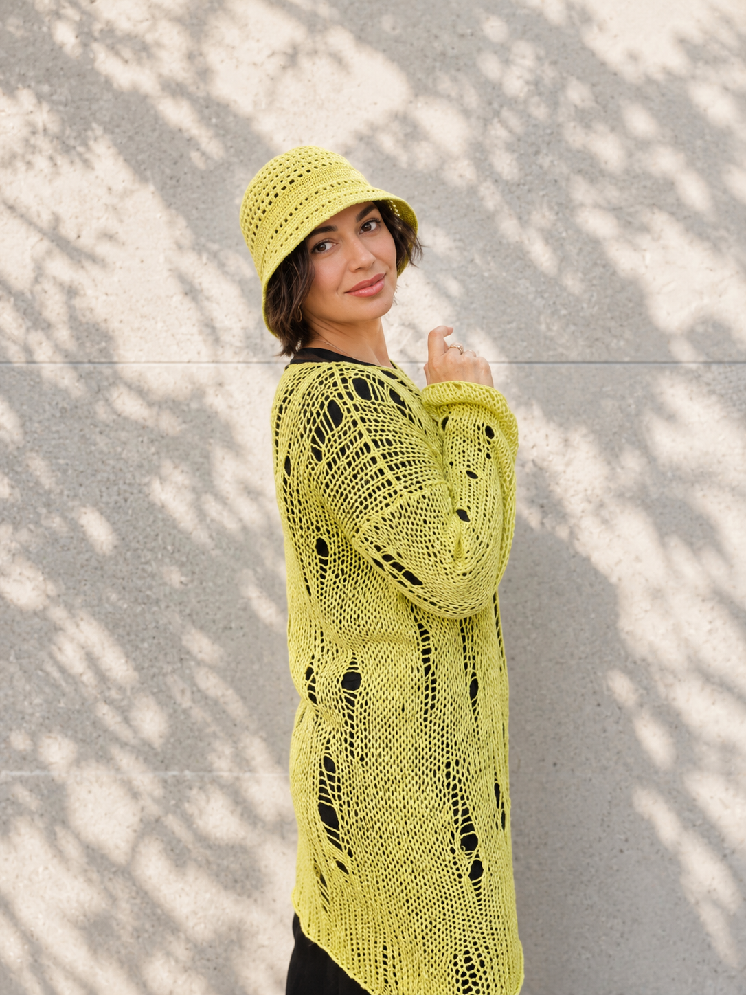 Distressed Cotton Tunic & Bucket Hat Set