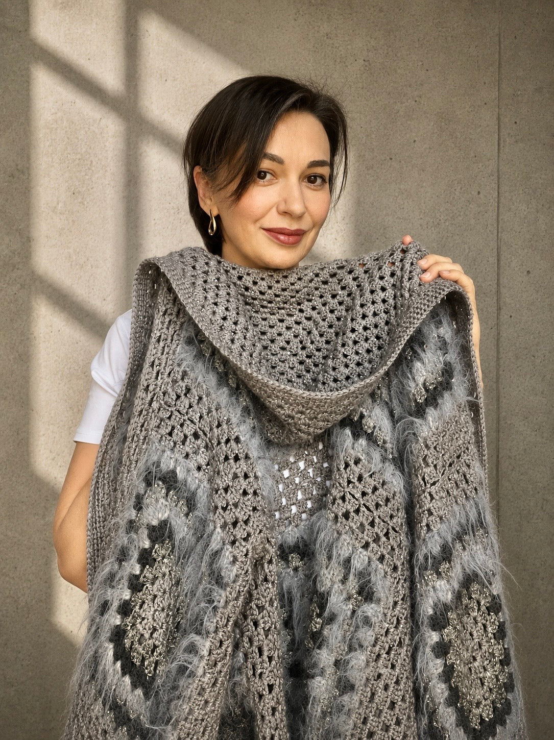 Cashmere Crochet Cardigan with Merino Wool & Silk Sequins | Handmade Designer Knitwear