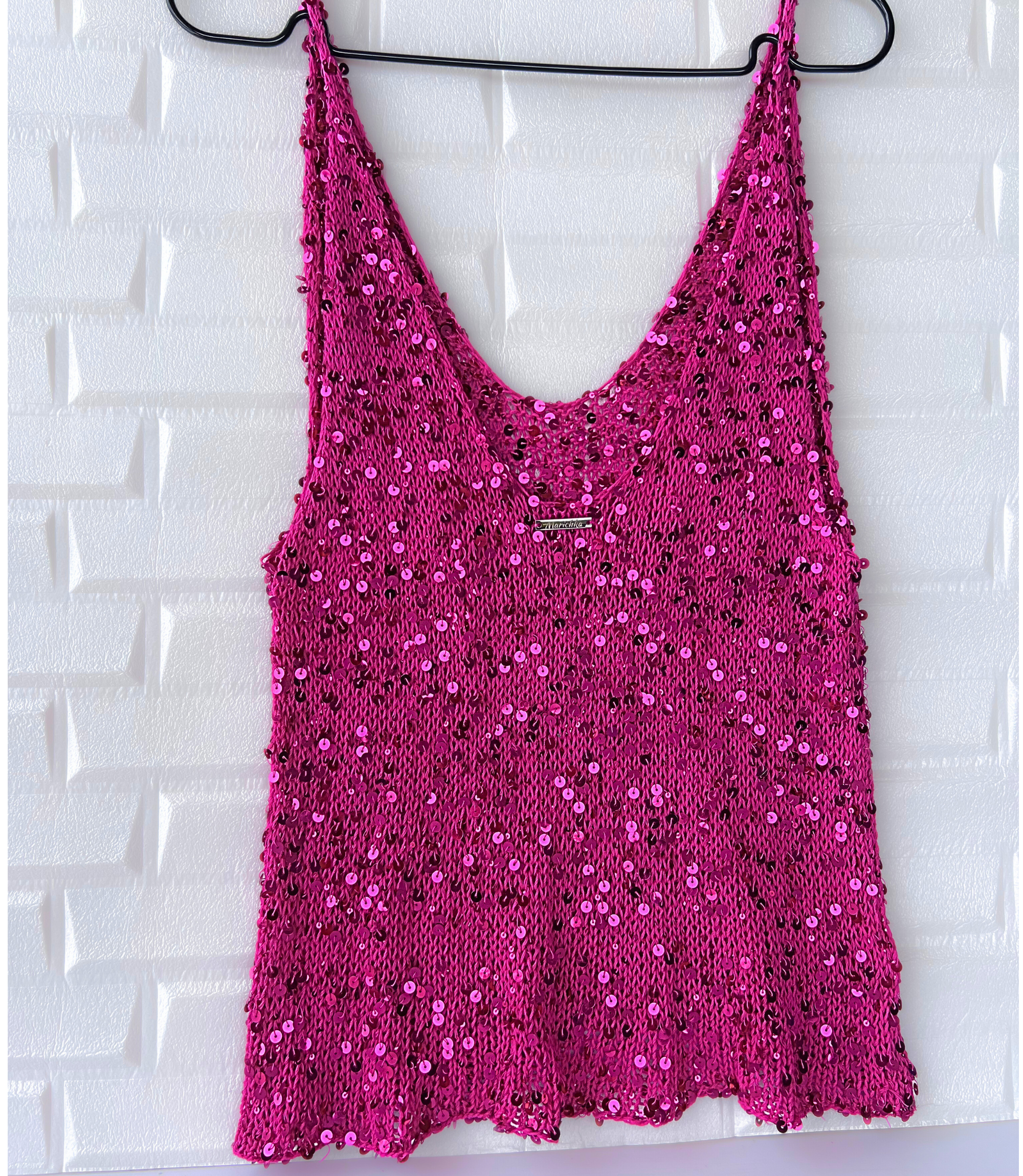 Pink Sequin Knit Tank Top – Sparkly Layered Summer Top