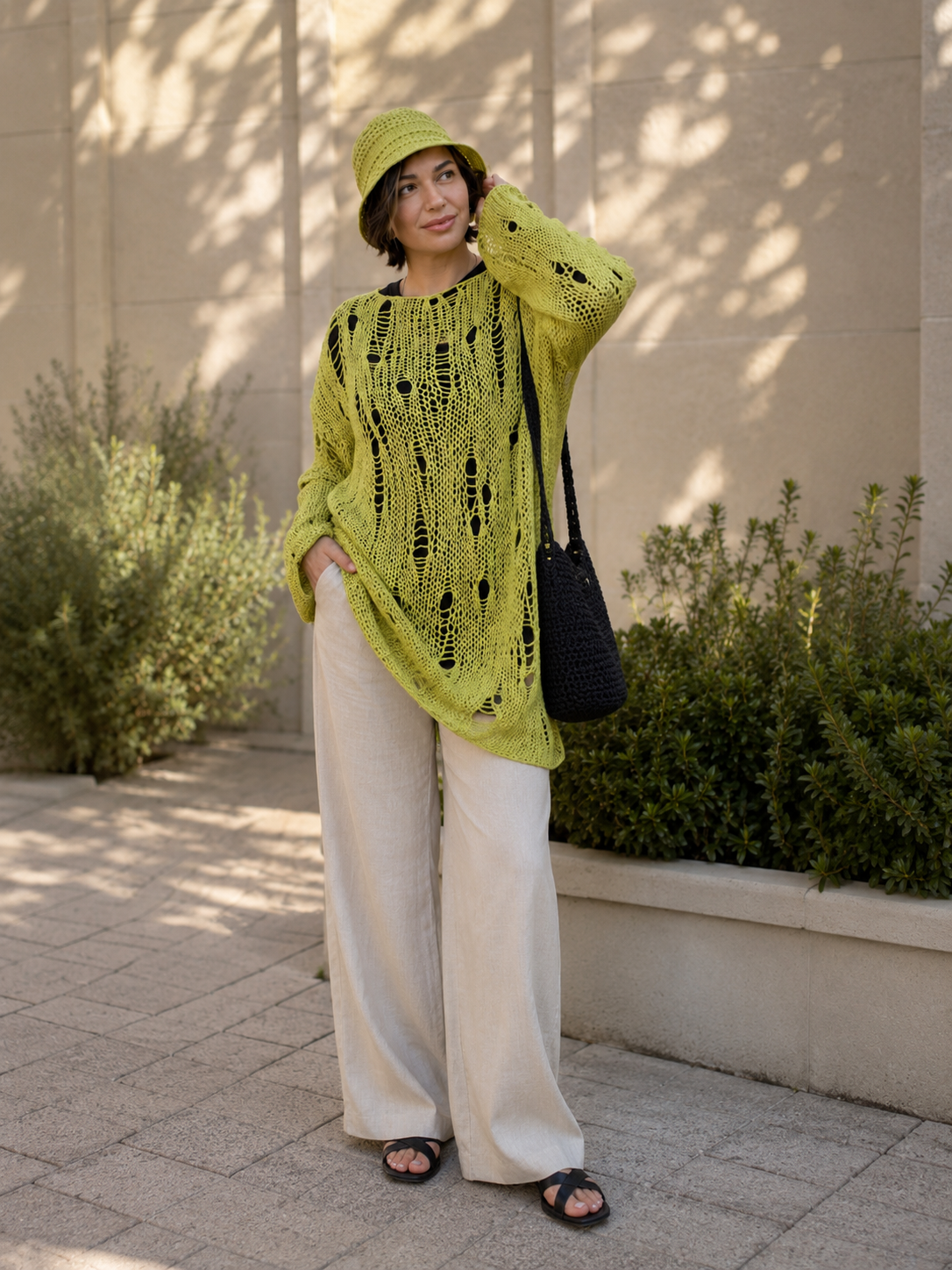 Distressed Cotton Tunic & Bucket Hat Set