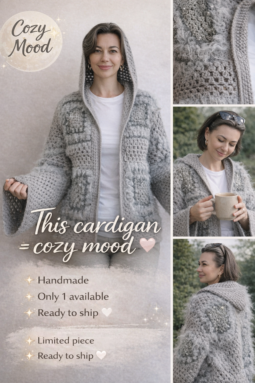 Sequin Mohair Cardigan with Hood – Handmade Knitwear