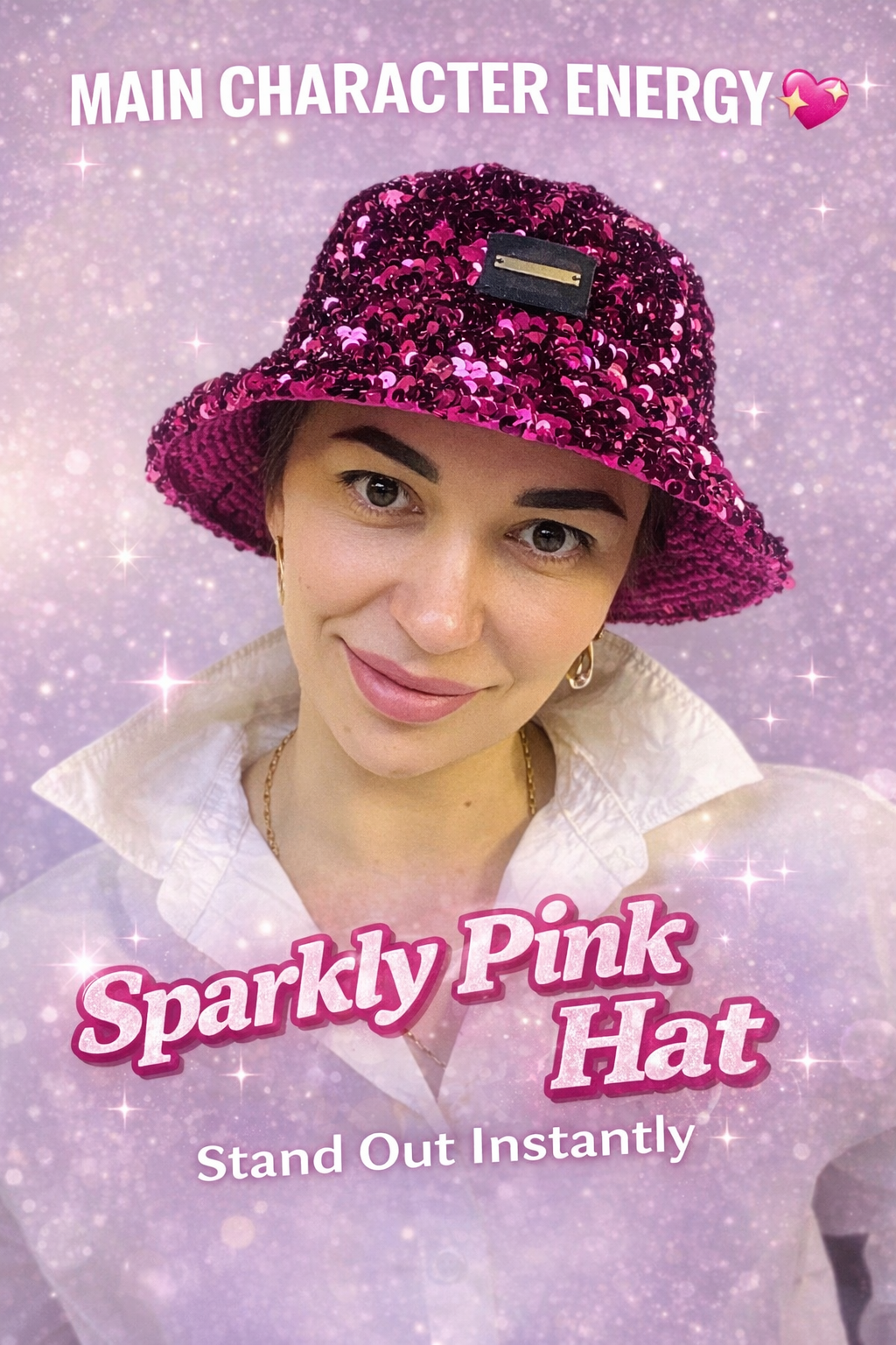 Pink Sequin Bucket Hat – Handmade Sparkly Festival Hat, Statement Party аксессory, Trendy Y2K Style