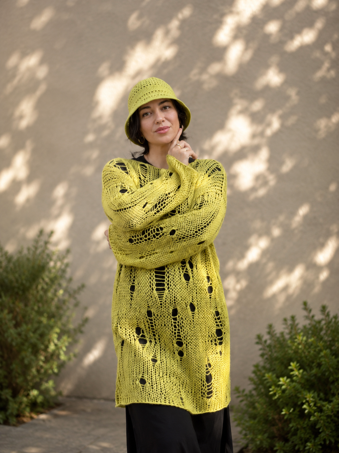 Distressed Cotton Tunic & Bucket Hat Set