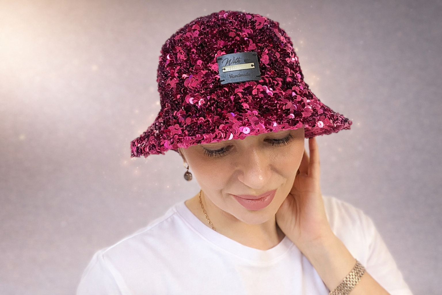 Pink Sequin Bucket Hat – Handmade Sparkly Festival Hat, Statement Party аксессory, Trendy Y2K Style