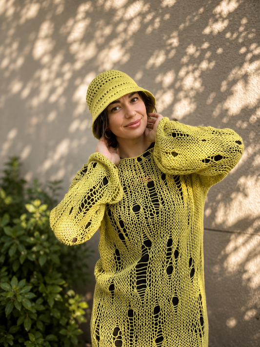 Distressed Cotton Tunic & Bucket Hat Set