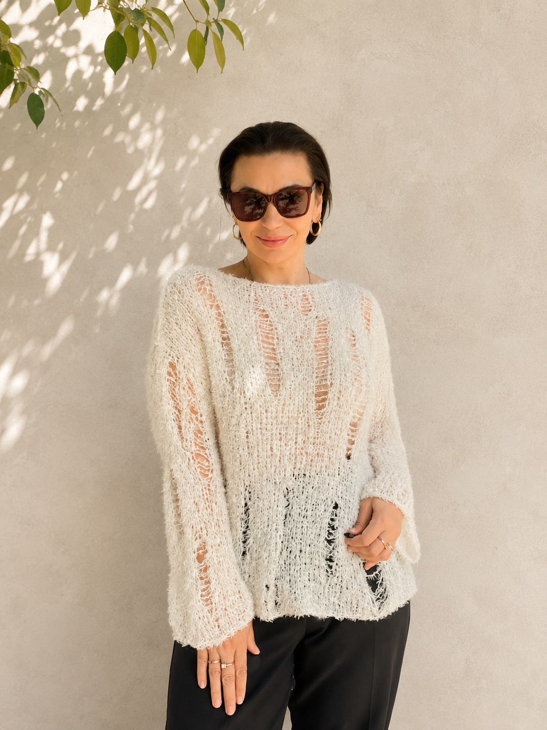 Oversized Cotton Spiderweb Sweater – Distressed Open Knit Summer Pullover