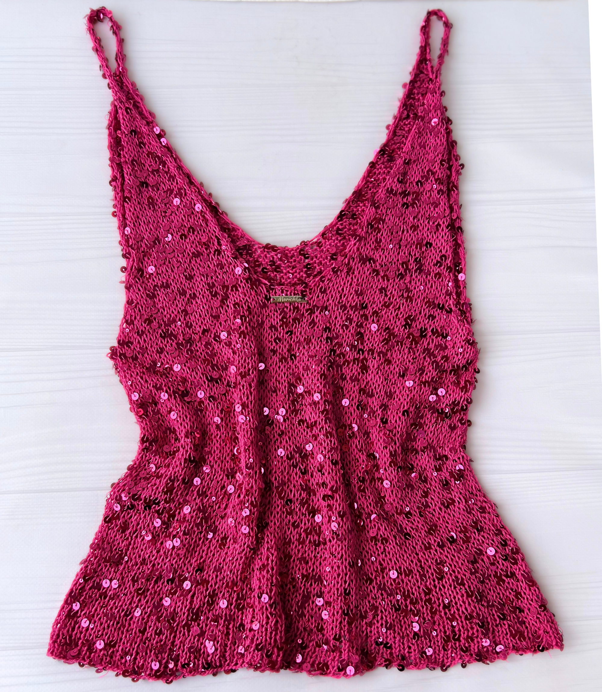 Pink Sequin Knit Tank Top – Sparkly Layered Summer Top
