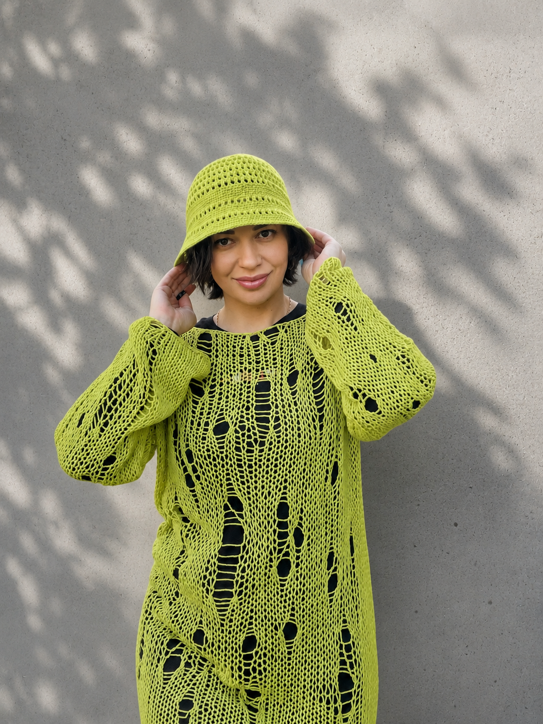 Distressed Cotton Tunic & Bucket Hat Set