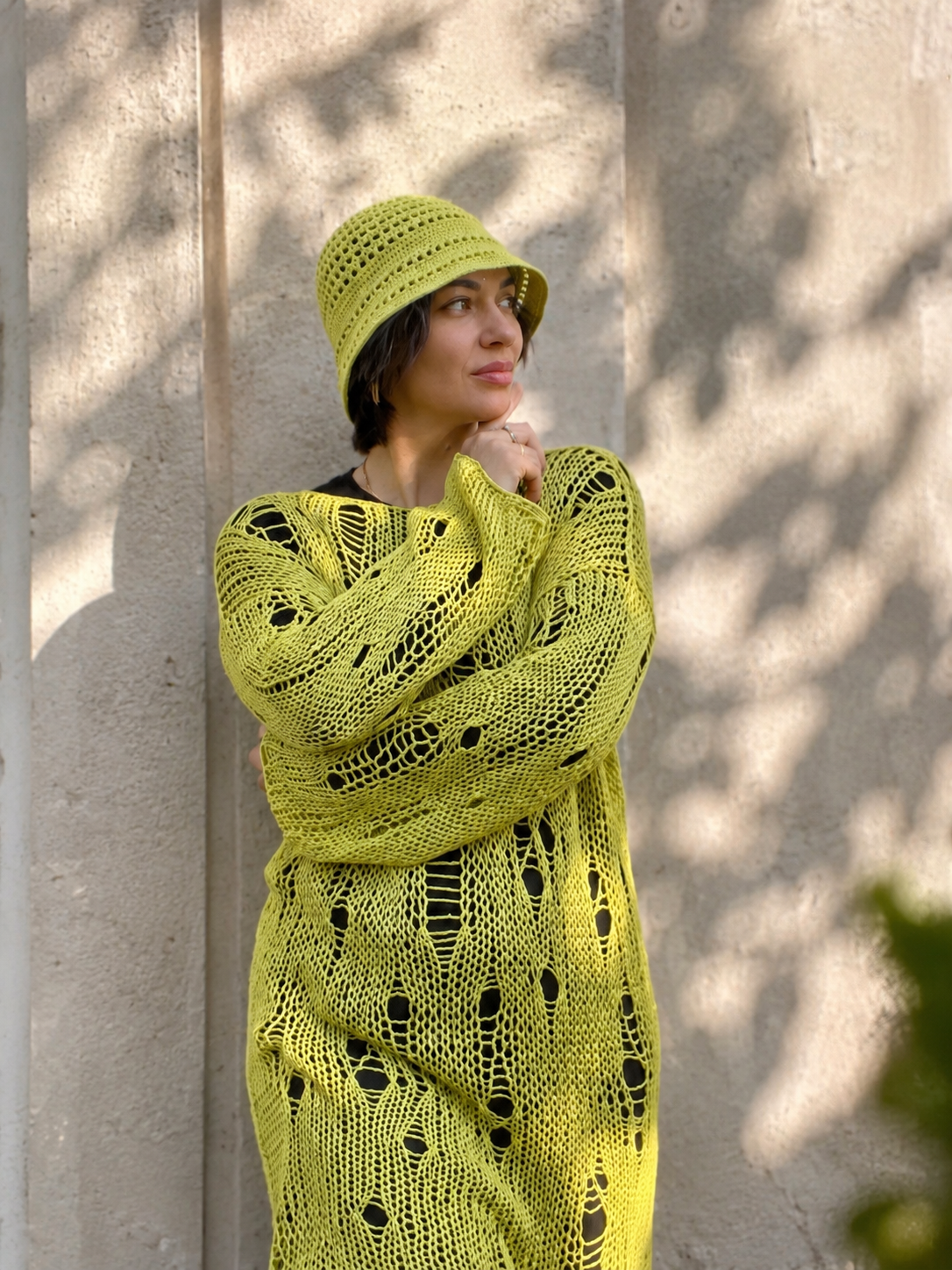 Distressed Cotton Tunic & Bucket Hat Set